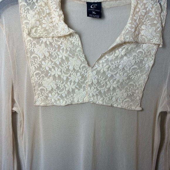 Sheer Blouse Woman’s XL Long Sleeve Top Laced Translucent Bodice Form Fitting - Picture 2 of 9